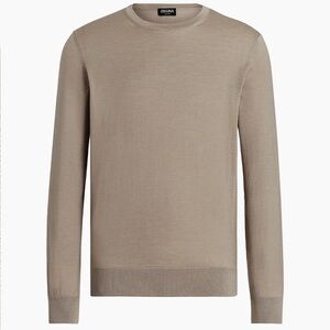 🇮🇹 Men's Zegna Light Taupe Cashseta Cashmere and Silk Crewneck Sweater 🇮🇹